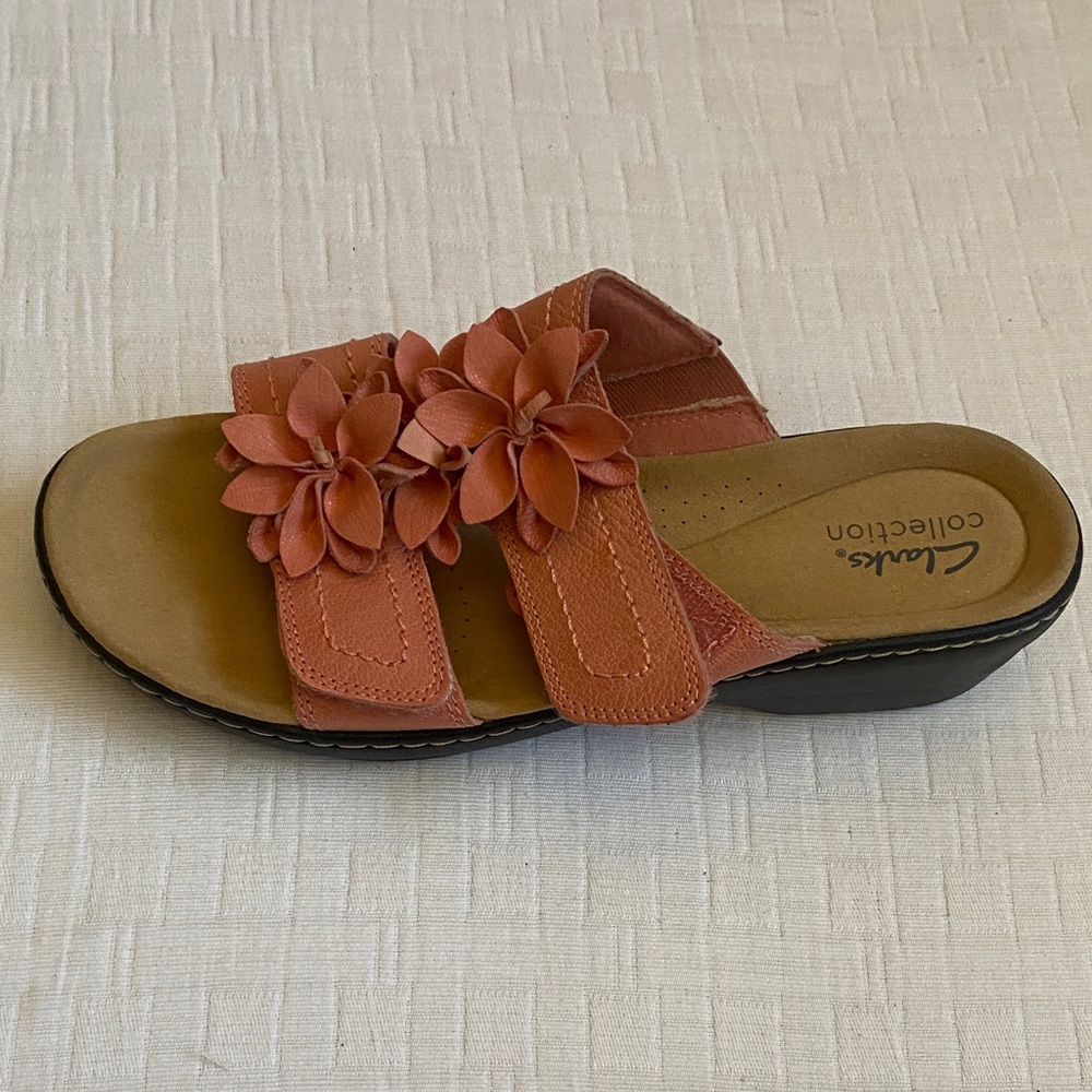 CLARKS  Pink Floral Double-Strap Slide Sandals - Picture 7 of 8